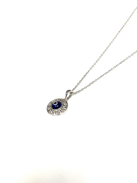 925 Sterling Silver Greek Knots Evil Eye Necklace #9601