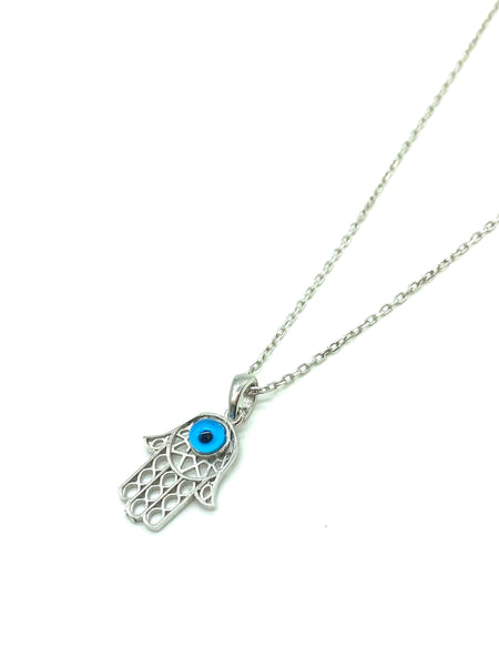 925 Evil Eye Sterling Silver Hamsa Necklace #9986