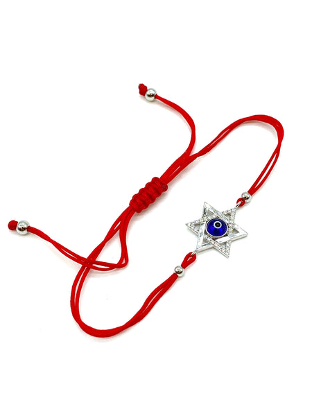 925 Sterling Silver Star Of David Red String Bracelet #90056