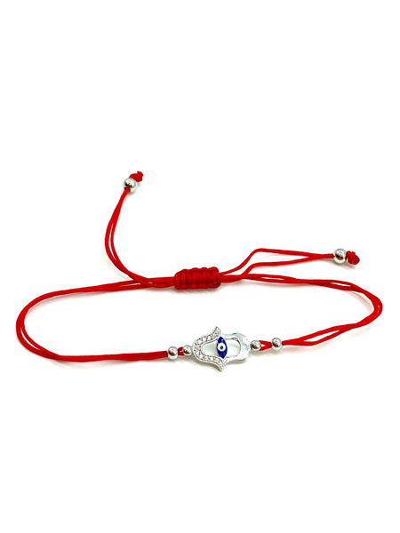 925 Sterling Silver Hamsa Red String Bracelet #90091