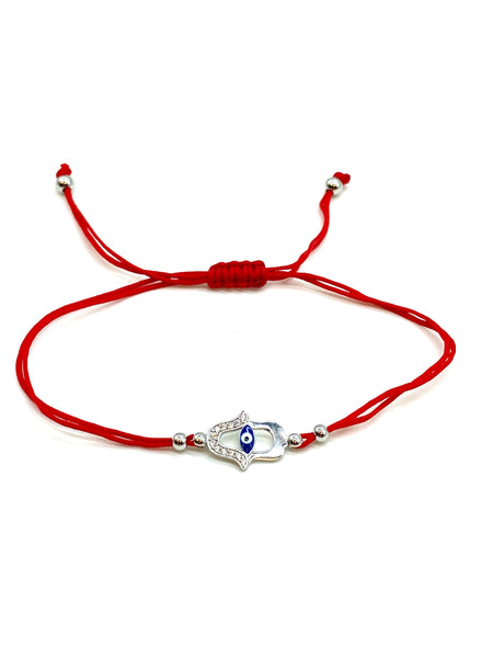 925 Sterling Silver Hamsa Red String Bracelet #90091