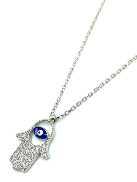 Evil Eye Sterling Silver Hamsa Necklace #9955