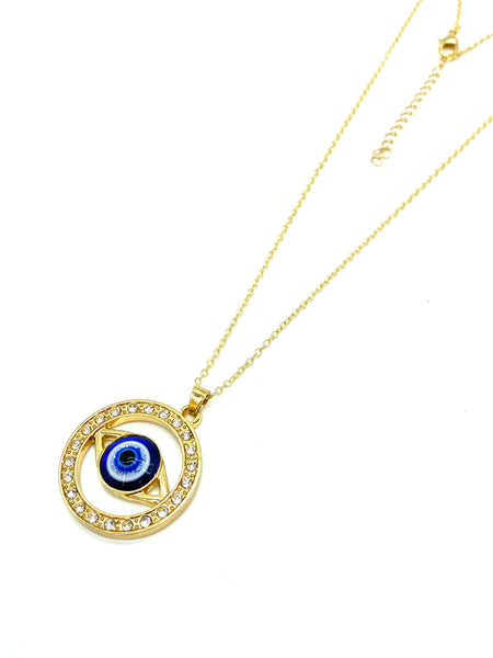 Crystal Medallion  Evil Eye Necklace #3826