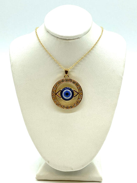 Crystal Medallion  Evil Eye Necklace #3826