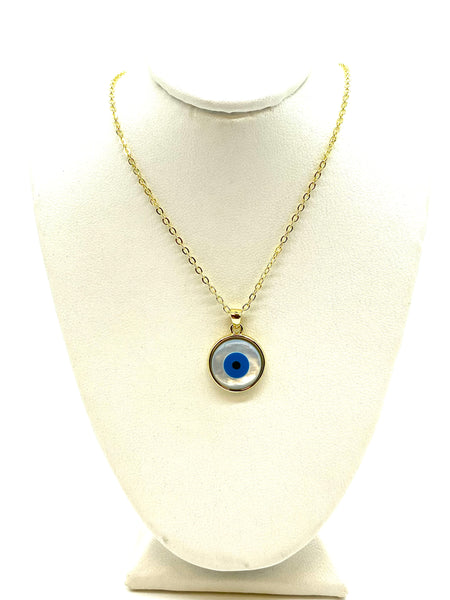 Evil Eye Stainles steel Gold Plate Mother of pearl Necklace #3822