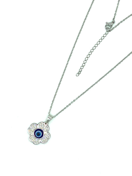 Crystal Four Leaf clover Evil Eye Necklace #3810