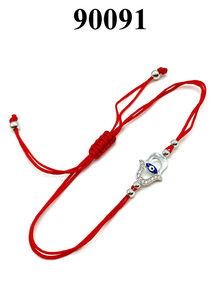 925 Sterling Silver Hamsa Red String Bracelet #90091