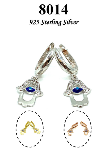 925 Sterling Silver Evil Eye Hamsa Earring #8014