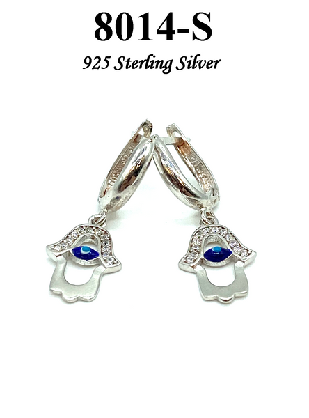 925 Sterling Silver Evil Eye Hamsa Earring #8014