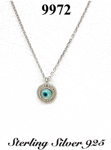925 Evil Eye Sterling Silver Mother Of Pearl Necklace #9972