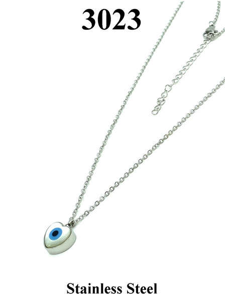 Evil Eye Stainles steel Hearts Mother of pearl Necklace #3023