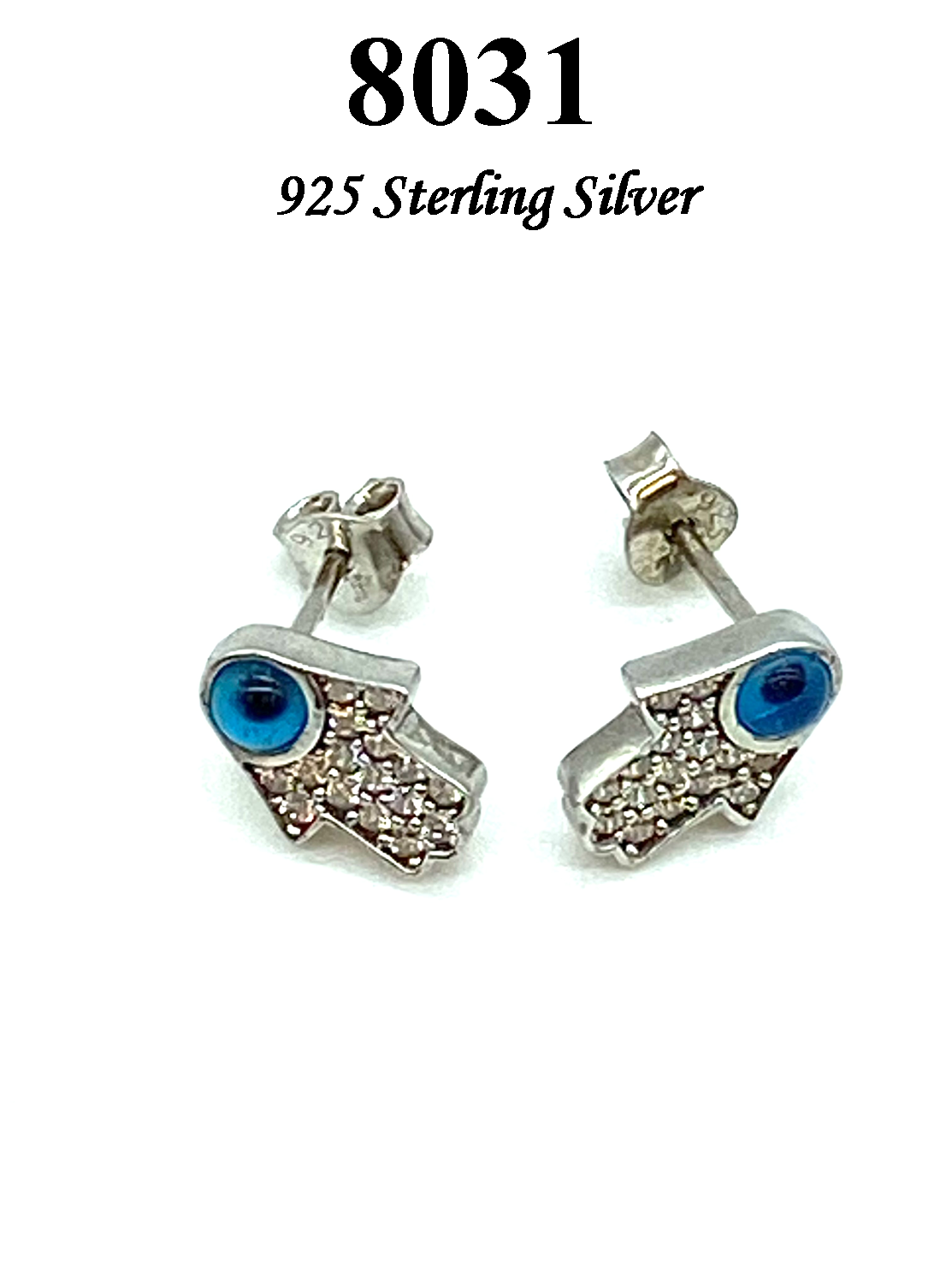 925 Sterling Silver Hamsa Evil Eye  Earring #8031