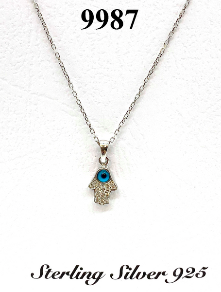 925 Evil Eye Sterling Silver Hamsa Necklace #9987