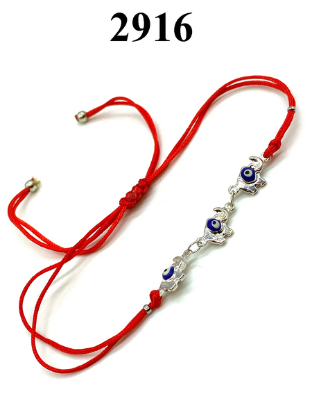 Evil Eye String Bracelet with Triple Elephant Charms#2916