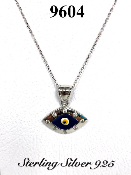 925 Sterling Silver Evil Eye Shape Pendant & Necklace #9604