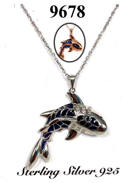 925  Sterling Silver Shark Necklace & Pendant #9678