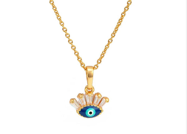 Crystal Eye and Lashes Evil Eye Necklace #3816