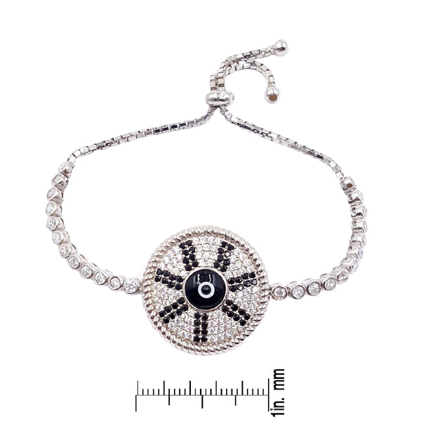 925 Sterling Silver Round Crystal Evil Eye Bracelet #9374