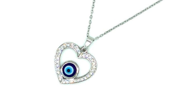 Crystal Heart  Evil Eye Necklace #3812